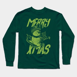 Skiing Snowman - Merry Xmas - Green Long Sleeve T-Shirt